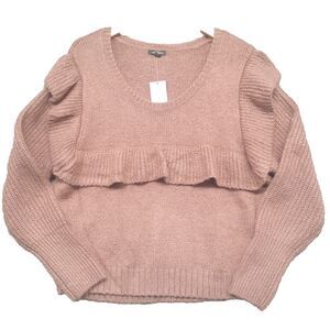 Wild Fable Women Size L Rose Pink Soft Ruffle Knit Cropped Long Sleeve Sweater